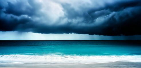 Fototapeta premium Gathering storm clouds create striking contrast with turquoise ocean waters