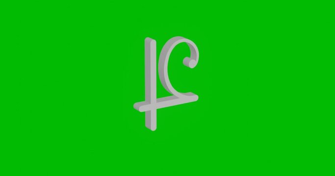 Animation of rotation of a white jupiter astrological symbol with shadow. Simple and complex rotation. Seamless looped 4k animation on green chroma key background