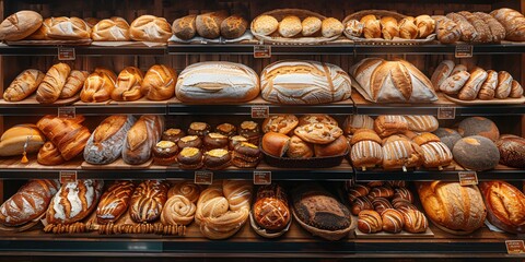 Bread bakery shop or supermarket section, banner with copy space.