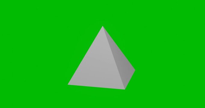 Animation of rotation of a white pyramid with shadow. Simple and complex rotation. Seamless looped 4k animation on green chroma key background
