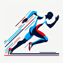 Obraz premium minimalist vector illustration track field sprinter sprinter uniform running shoes blue white red inspired french flag