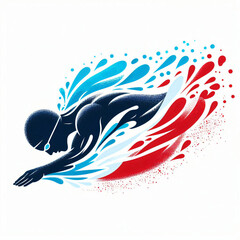 vector image swimmer streamlined position swimmer suit water splashes blue white red inspired french flag