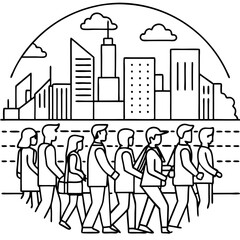 Cityscape with Buildings and Industry Silhouettes