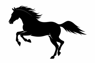 Obraz premium black and white horse silhouette, horse vector illustration, horse silhouette, animal silhouette isolated vector Illustration, png, Funny cute horse, Jumping cartoon horses