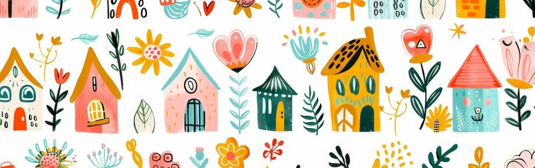 Colorful Daycare Doodles in Playful Cartoon Style