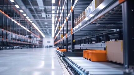 logistics hub automated sorting distribution center side view Automated sorting at logistics hubs sci-fi tone Analogous Color Scheme