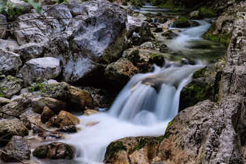 Spring river in canyon. Nature composition