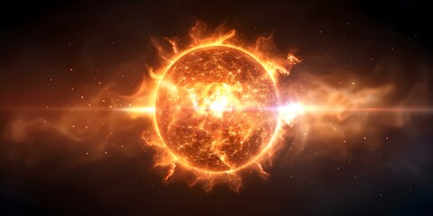 Solar flares on black background with abstract scientific universe theme. Concept Solar Flares, Black Background, Abstract Universe, Scientific Theme
