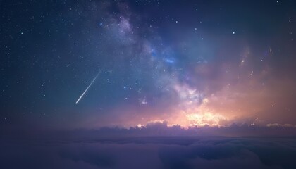 Breathtaking night sky with a shooting star and the Milky Way galaxy. Perfect for astronomy, nature, and cosmic-themed designs.