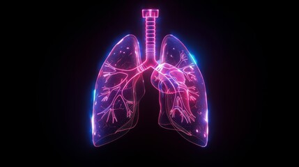Obraz premium 3D Illustration of Lungs with Copy Space Background. Lungs in Glow in the Dark Color Theme