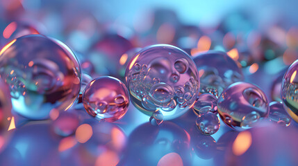 A cluster of blue and red glass beads on a black background with a shiny, decorative appearance