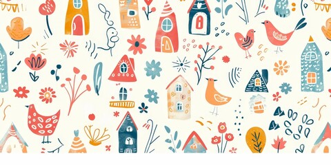 Colorful Daycare Doodles in Playful Cartoon Style