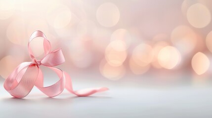Soft pink ribbon in a dreamy, bokeh background. Perfect for celebrations, weddings, or gift-giving themes.