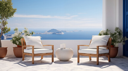 Seaside Hotel Terrace Cafe with Chairs and Tables