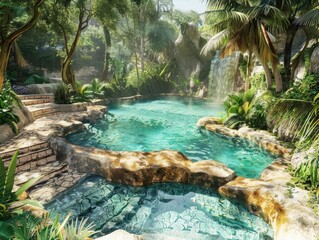 Naklejka premium Serene Springtime along the Riverbank. Lush plants and flowing water.