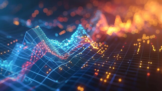A 3D render of a scatter plot graph visualizing statistical correlations and outliers