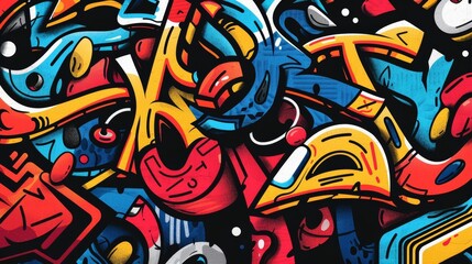Vibrant urban graffiti art showcasing colorful abstract patterns and dynamic shapes. Perfect for backgrounds or creative projects.