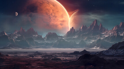 UFO Hovering Over Moonlit Landscape at Sunset