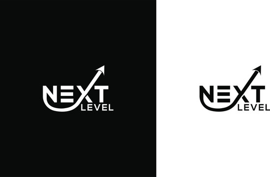 Next level word with upward arrow logo design template