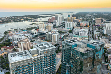 Aerial view of downtown West Palm Beach, Florida condo perspective. 