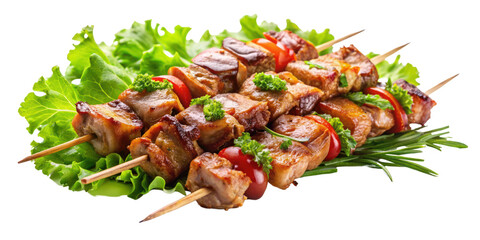 skewers with delicious meat isolated on transparent background