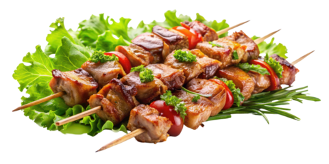 skewers with delicious meat isolated on transparent background