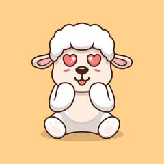 Vector sheep sitting shocked cute creative kawaii cartoon mascot