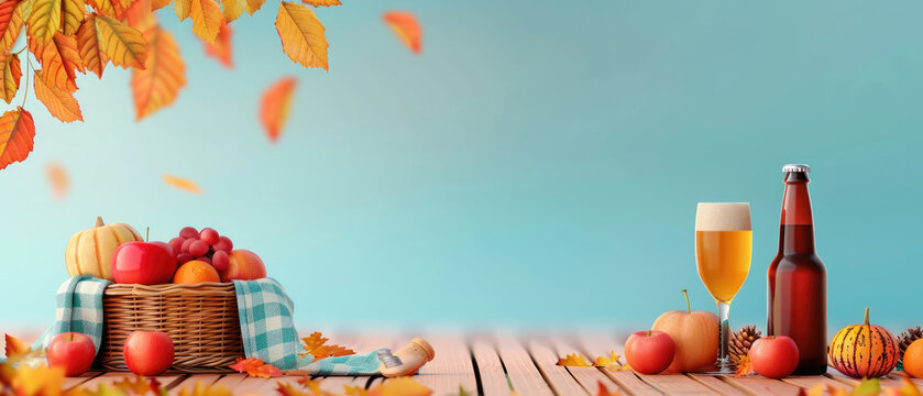 Flat design autumn picnic blanket with international beer variety celebration concept - Powered by Adobe