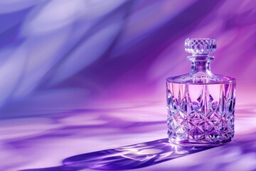 Elegant Crystal Decanter with Fine Tequila Against Abstract Purple Background &ndash; Perfect for Luxury Branding and Advertisements