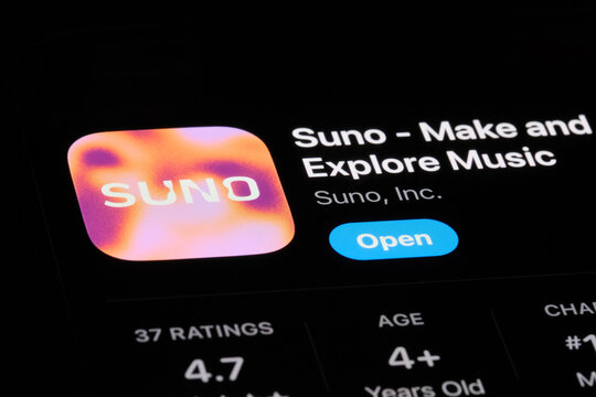 Shanghai,China-July 3rd 2024:Suno AI app icon logo. AI music reation program