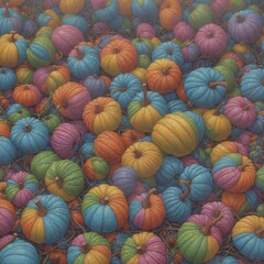 Close up of Funny and Original Colorful Pumpkins