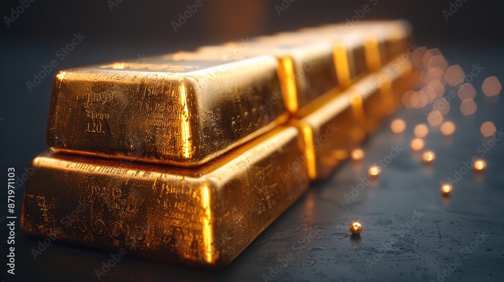 Aufkleber gold bars stacked on a dark background. represent concepts related to business and finance. generati