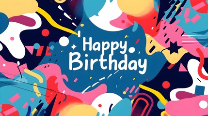 Fototapeta premium Vibrant Abstract Colorful Shapes with Happy Birthday Text in Modern Style