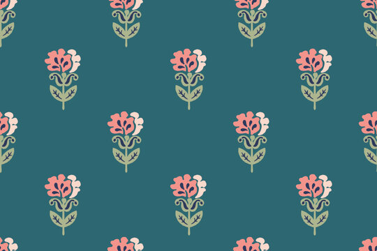 floral ethnic ikat seamless pattern traditional design for background, carpet, wallpaper, clothing, wrapping, fabric, vector illustration, embroidery style, Ajrakh, block print, batik print allovers