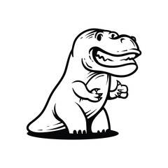 Fun smiling face cartoon of t-rex dino with vintage classic art line style