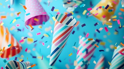 Obraz premium Bright and Vibrant Party Poppers and Confetti Explosion for Birthday or