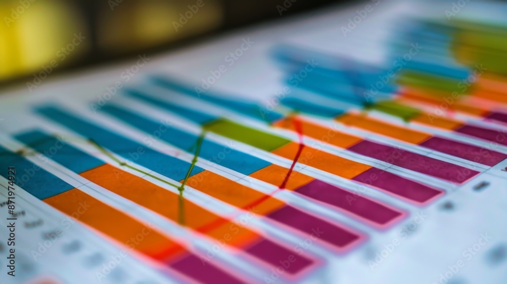 Poster A close-up of a spreadsheet with colorful graphs and financial data calculations