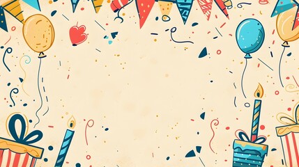 Fun and Colorful Doodle-Filled Birthday Background for Festive