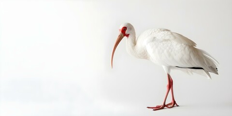 Isolated white ibis on a white background. Concept Bird Photography, White Ibis, Isolated, Minimalistic Shot