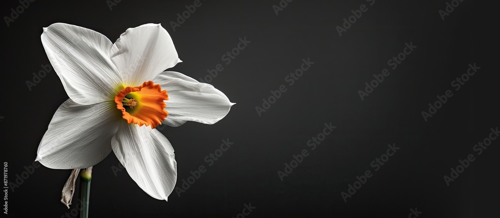 Aufkleber White daffodil on a black background, creating contrast with copy space image.