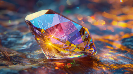 A diamond is on a table with a blue background