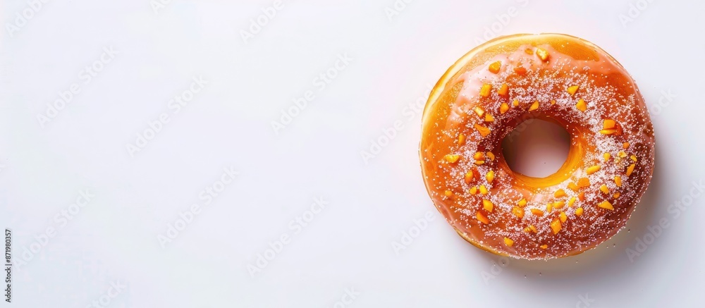 Poster Glazed donut on a white background with copy space image.