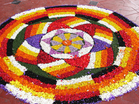 Pookkalam, the floral decorative design from Onam celebrations in Kerala, India