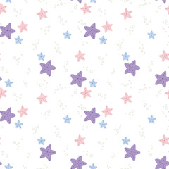 Seamless vector pattern with cute starfishes. Kawaii coastal print. Hand drawn summer background for kids room decor, nursery art, apparel, fabric, wallpaper, gift, textile, packaging, wrapping paper.