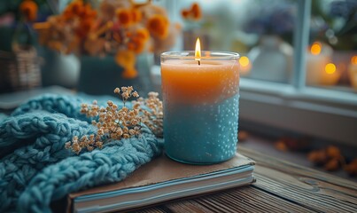 weekly planner notebook candle office supplies silk dried flowers on brown table feminine workspace home office desk table.image