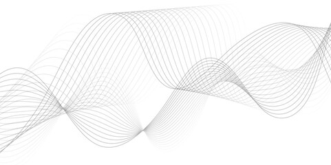 White wave curve lines banner background design. Abstract soft wave lines dynamic flowing gray light isolated background. Vector Illustration of the gray pattern of lines. Black stripes on white	
