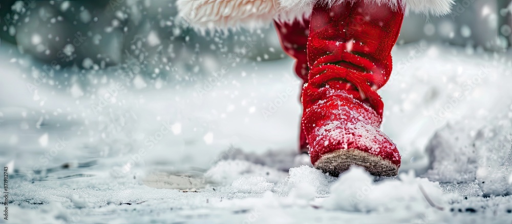 Poster Santa's red boot with a vacant area for adding text in the image.