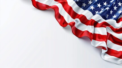 An American flag draped in the lower right corner of a white background, leaving plenty of space for text.