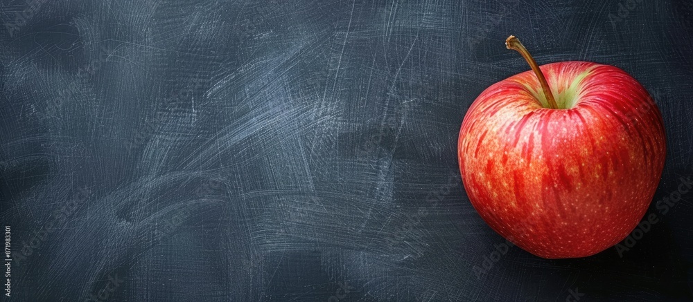 Poster Close-up view of an apple against a blackboard with copy space image.