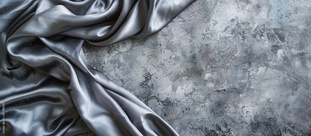 Poster grey stone background with a piece of satin fabric creating an abstract effect, with copy space imag